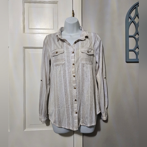 Passport Tops - Passport Gray and White Striped Shirt